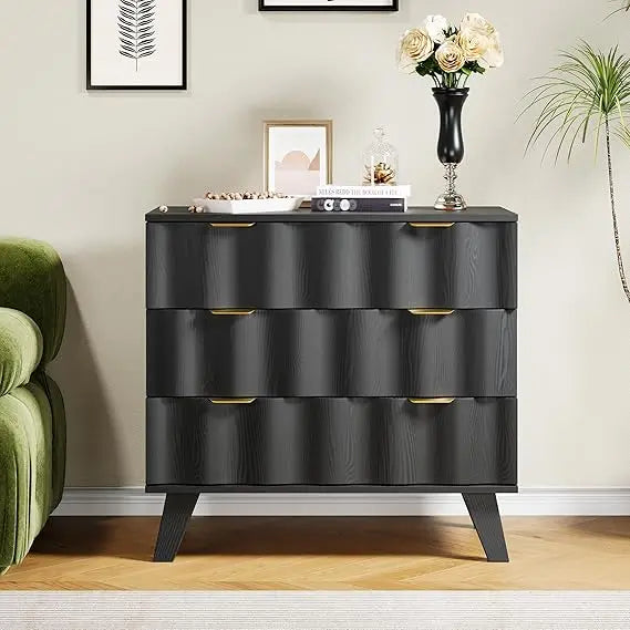 3 drawer dresser modern fluted chest of drawers with metal handles and wooden legs storage organizer accent cabinet f