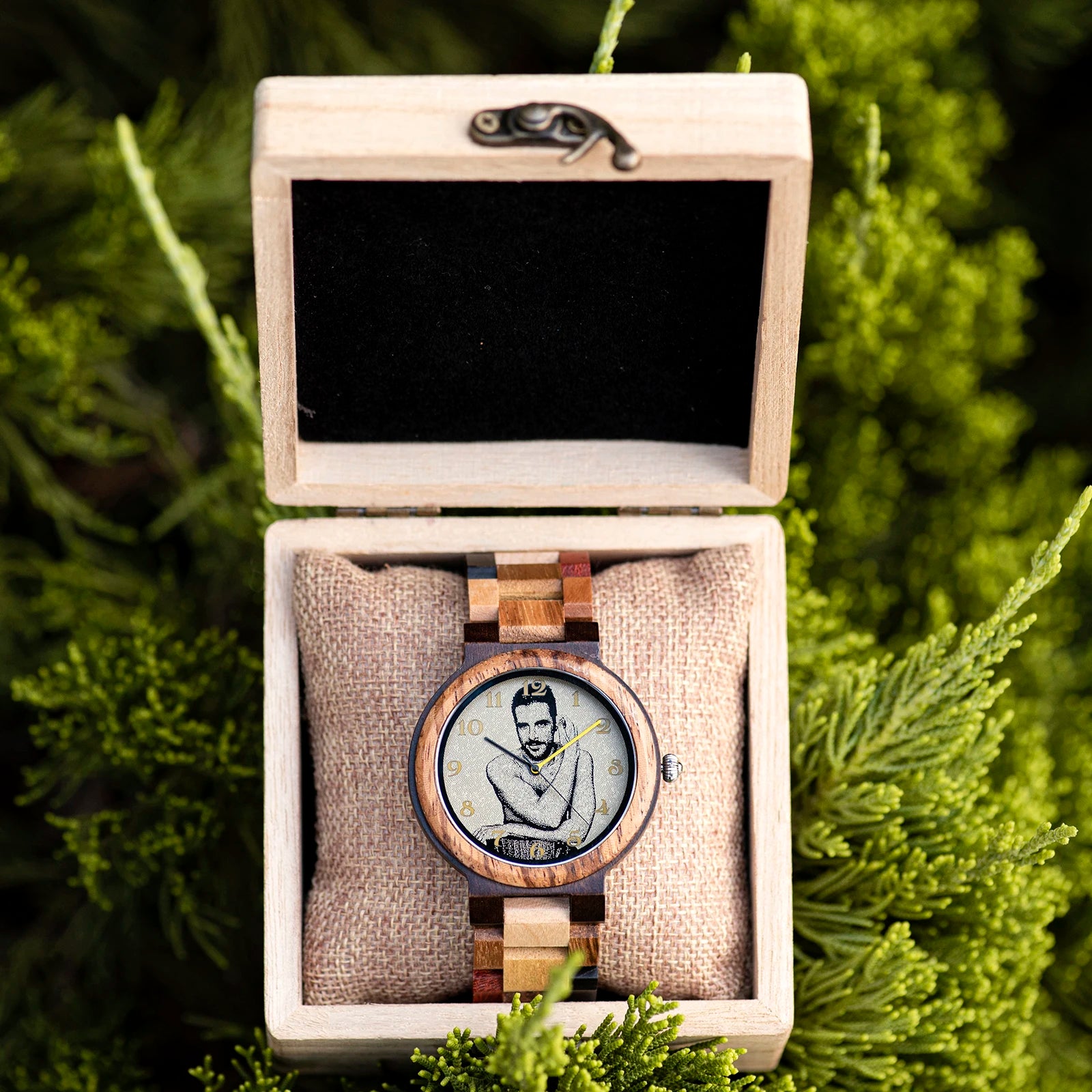 Bobo bird custom wooden watch personalized photo couple fashion casual gift for him anniversary present support