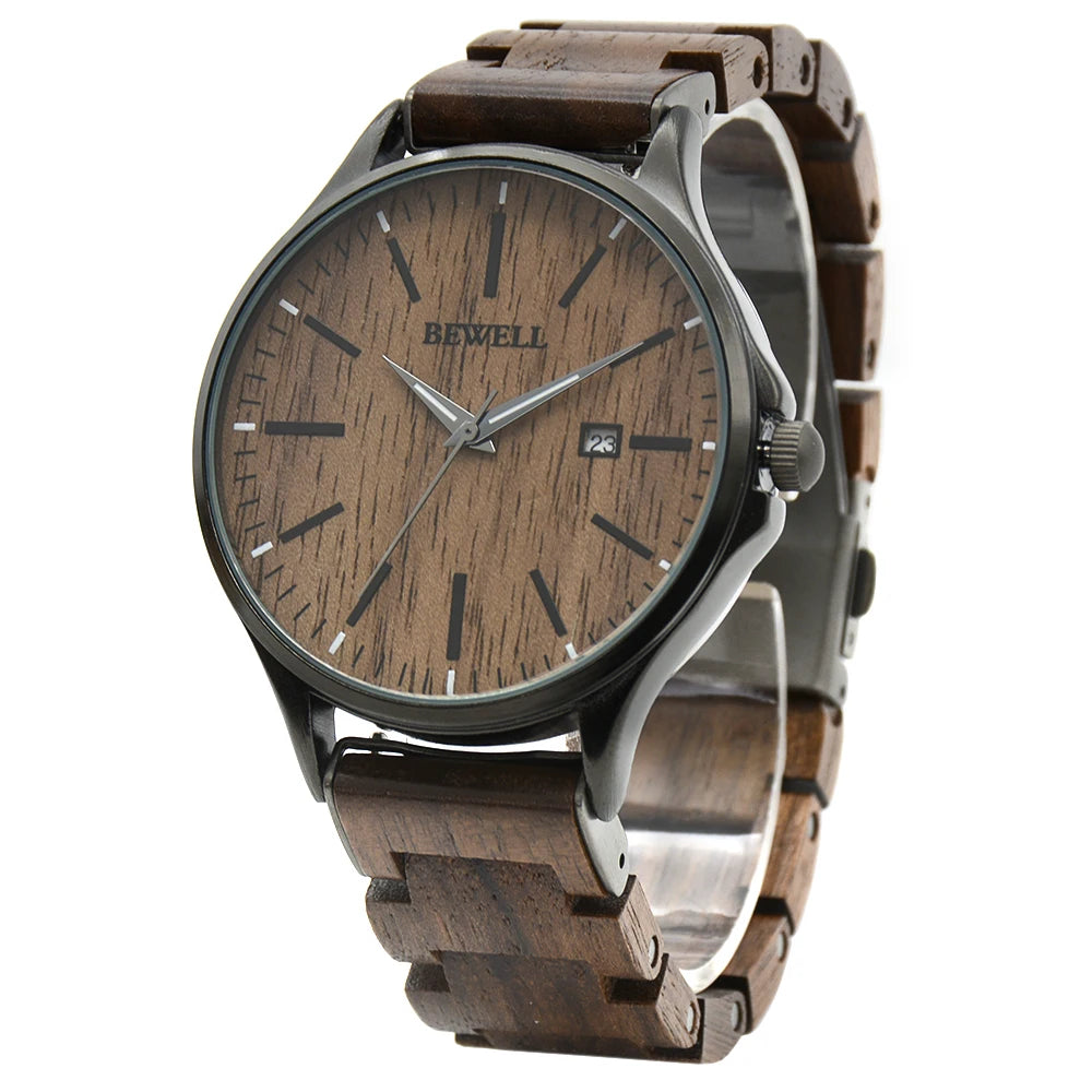 Men’s handmade wooden wrist watch fashion minimalist slim analog quartz for men - 199a