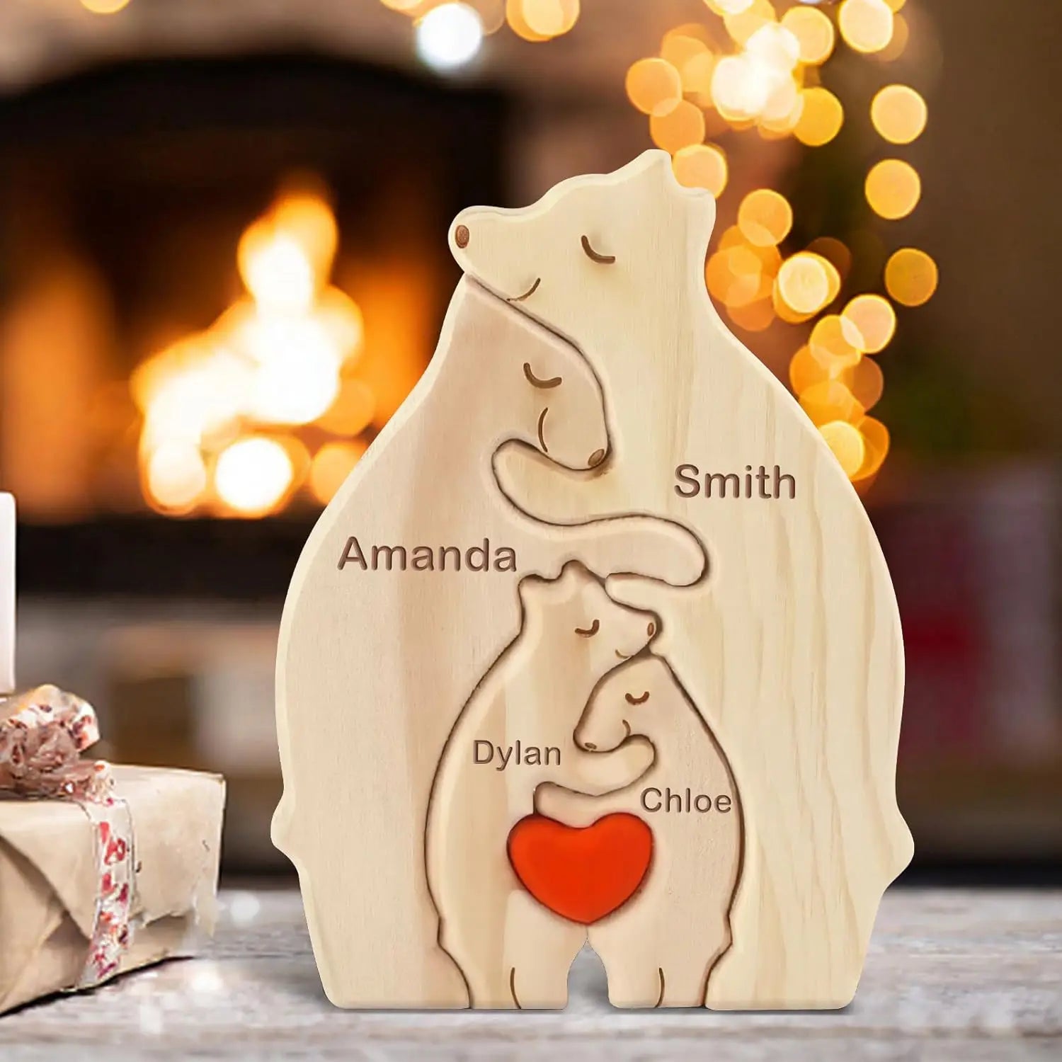 Personalized custom bear family wooden puzzle diy free engraving name sculpture home deskdecor figurines christmas