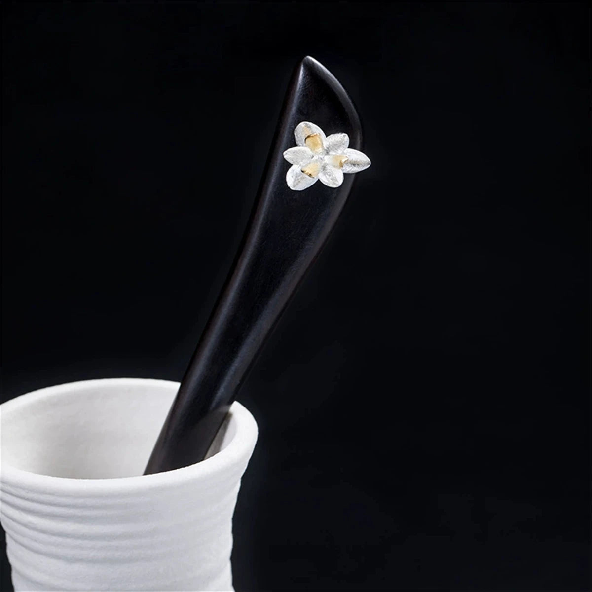 New 100% s925 pure silver women’s men retro hairpin ebony wood magnolia blossom chinese style hanfu hair accessories