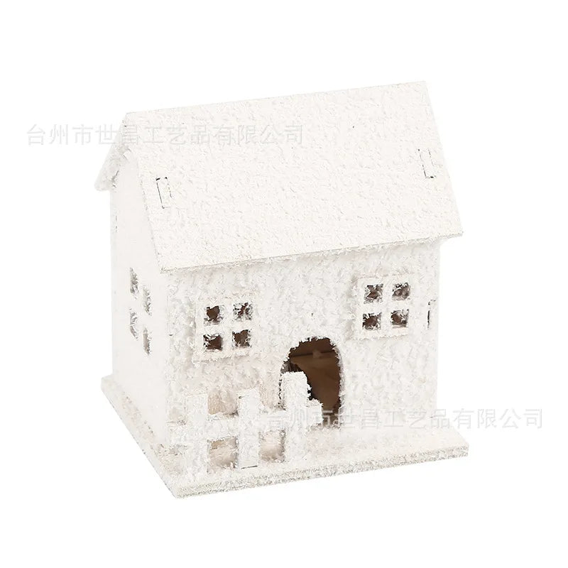 Led lighted christmas village houses xmas snow wooden winter building figurines holiday party decor - type b