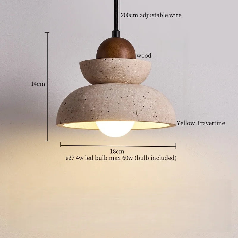 Iwhd vintage wabi sabi led pendant lights kitchen island bedroom living room loft wood yellow travertine hanging lamp