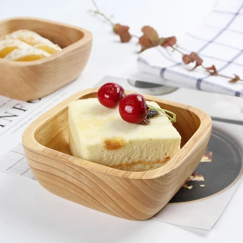 1pcs japanese square wooden bowl high-grade creative oak fruit salad dessert snacks kitchen accessories