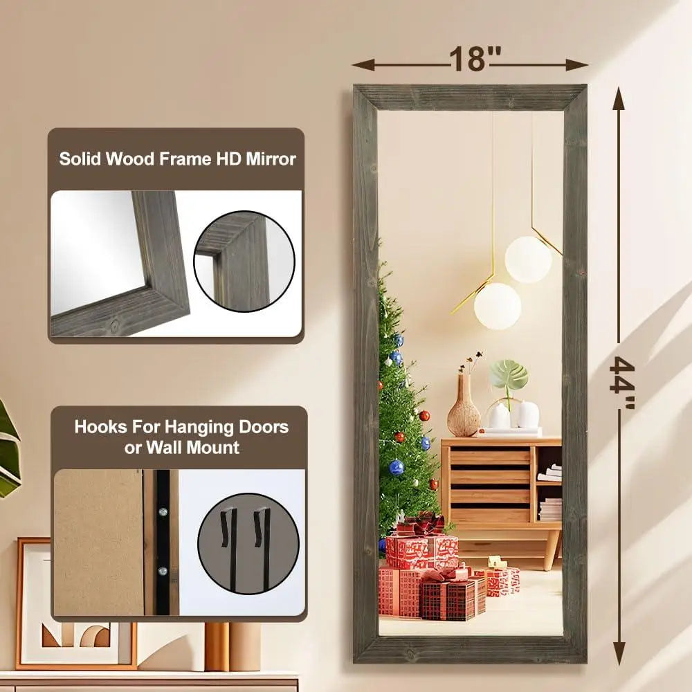 Over the door mirror full length wooden frame wall mount leaning perfect bathroom bedroom living room safety glass