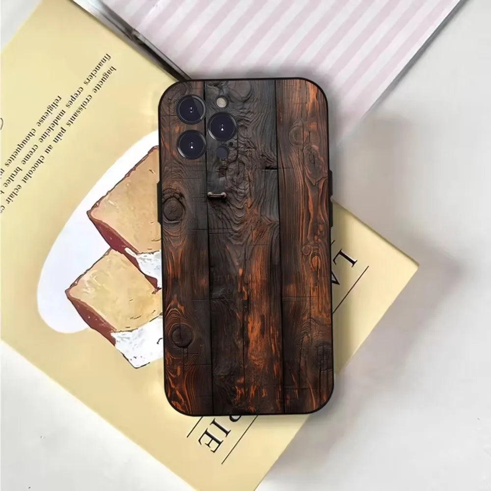 Natural wood phone case for iphone 16,15,14,13,12,11,pro,x,xs,max,xr,plus,mini soft black cover - z6 / iphone12mini