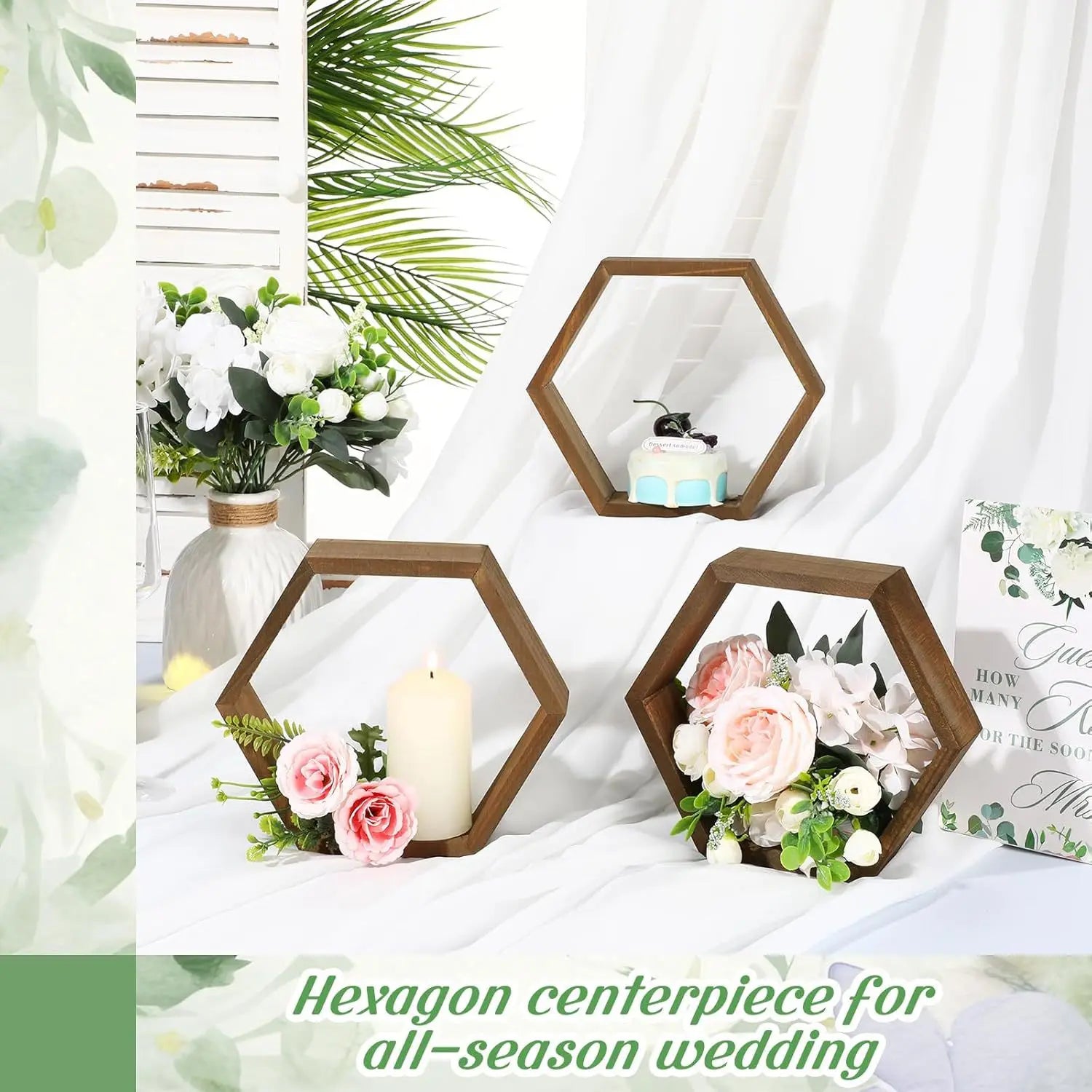 Christmas wooden hexagon frame candle holder wedding table centerpieces countryside style garland candlestick tung wood
