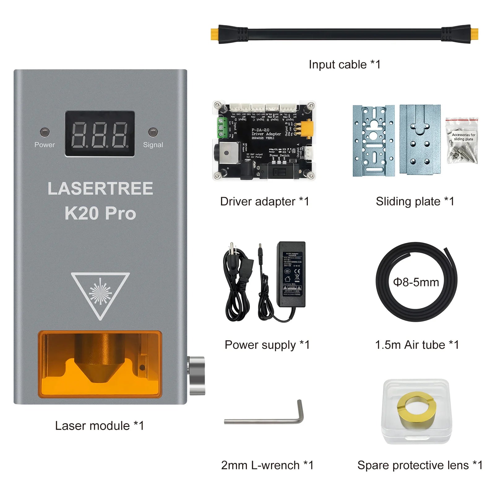Laser tree 5w 10w 20w laser module with air assist ttl head for engraving cutting machine woodworking tools - 20w-us