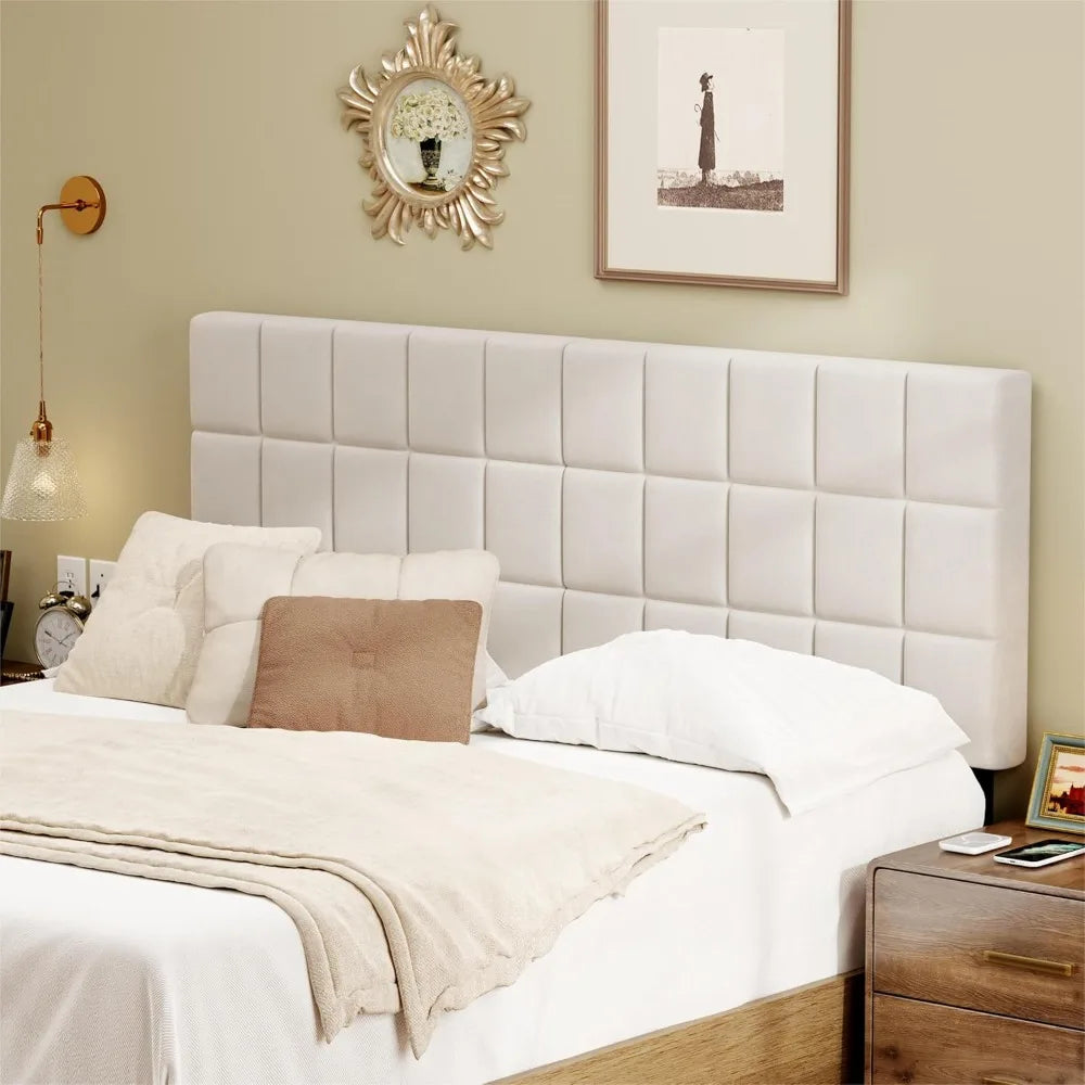 Velvet tufted king headboard with wood frame and metal legs adjustable height 42-56 inches - beige / united states