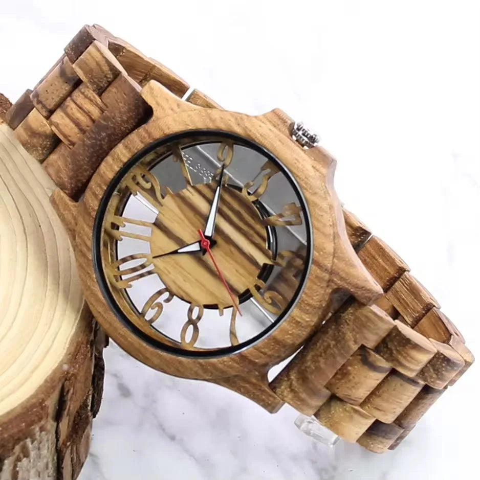 Wooden watches for men handmade engraved wood watch analog quartz men’s