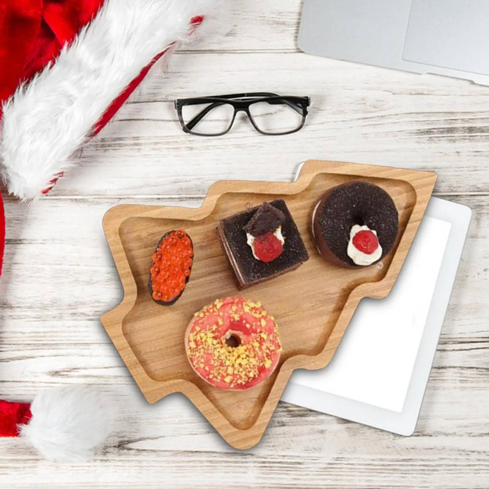Wood serving tray xmas decor festivals for snack fruit appetizer table - tree / united states