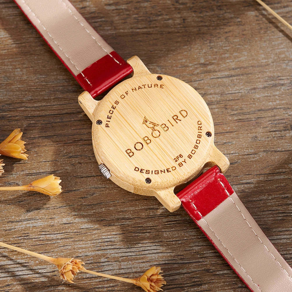Bobo bird bamboo ladies wristwatch for women with genuine leather strap natural lightweight elegant fashion gift watch