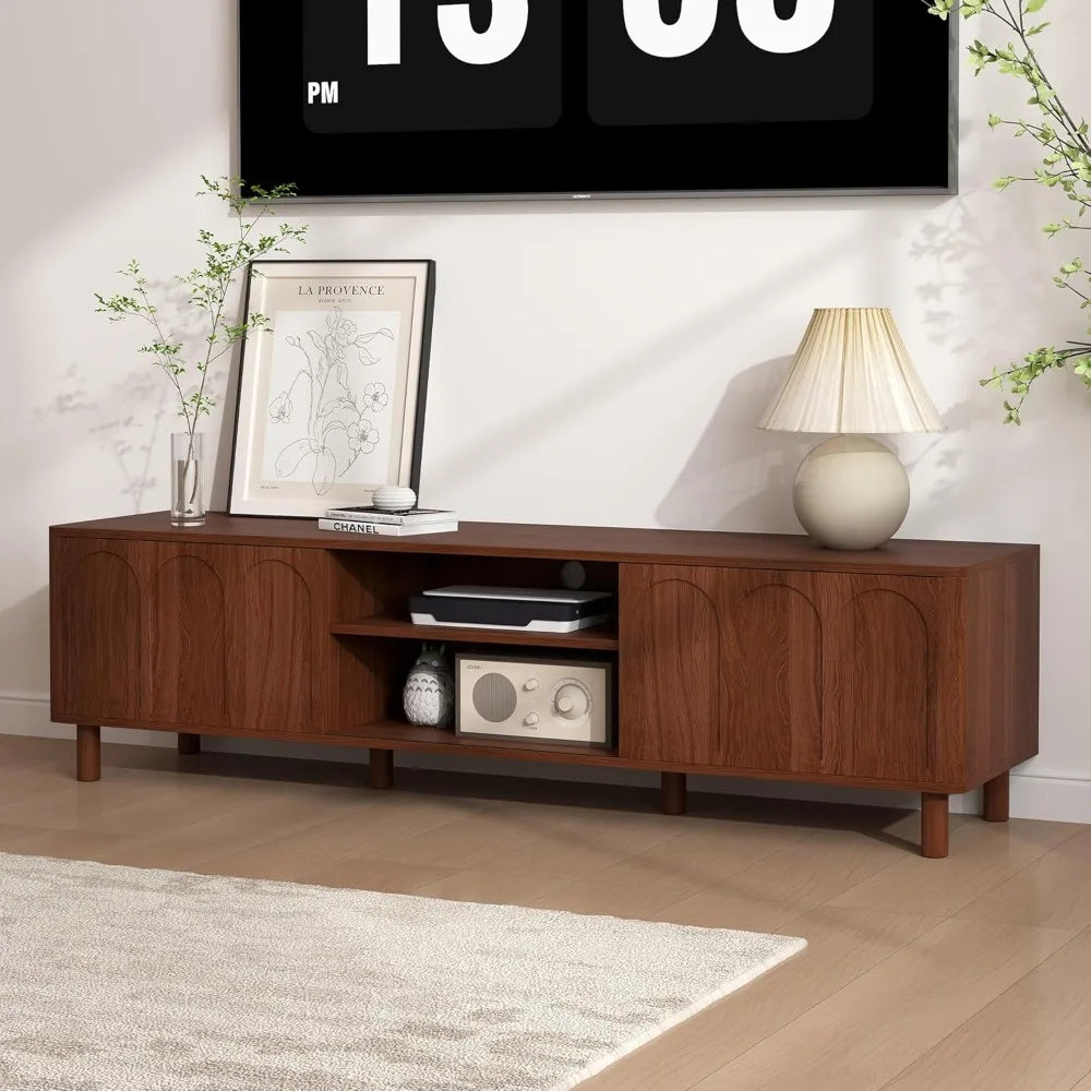 Tv stand for tvs up to 70’’ entertainment center with large storage living room media console sliding doors and adjus