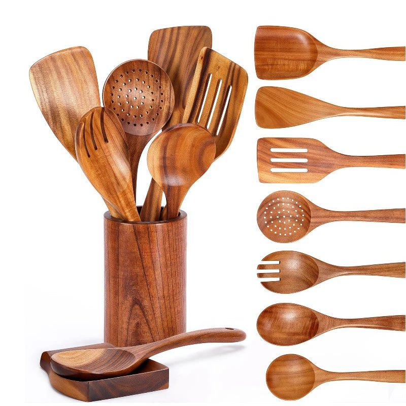 Wooden kitchen utensil set spatula salad spoon stirring soup scoop tools for cooking utensils
