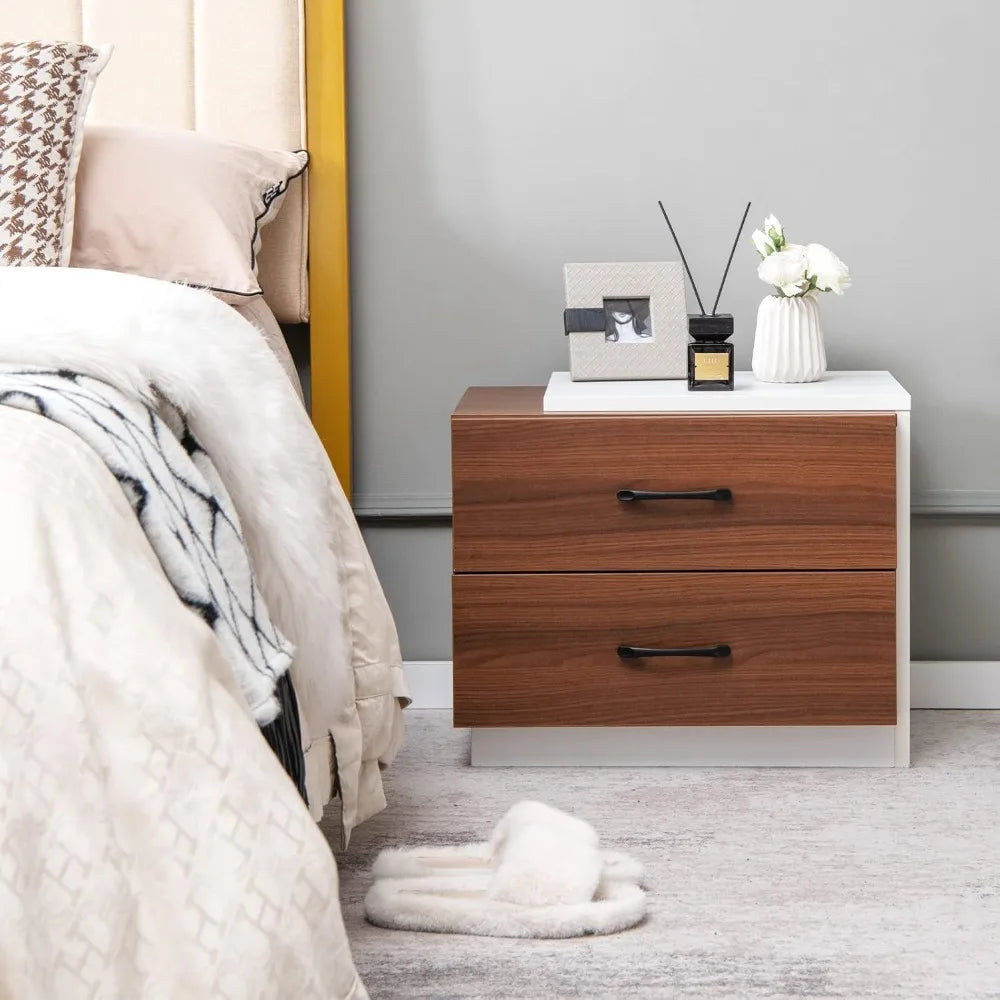 Modern nightstand with 2 drawers wooden bedside table unique framed design multifunctional end for bedroom study