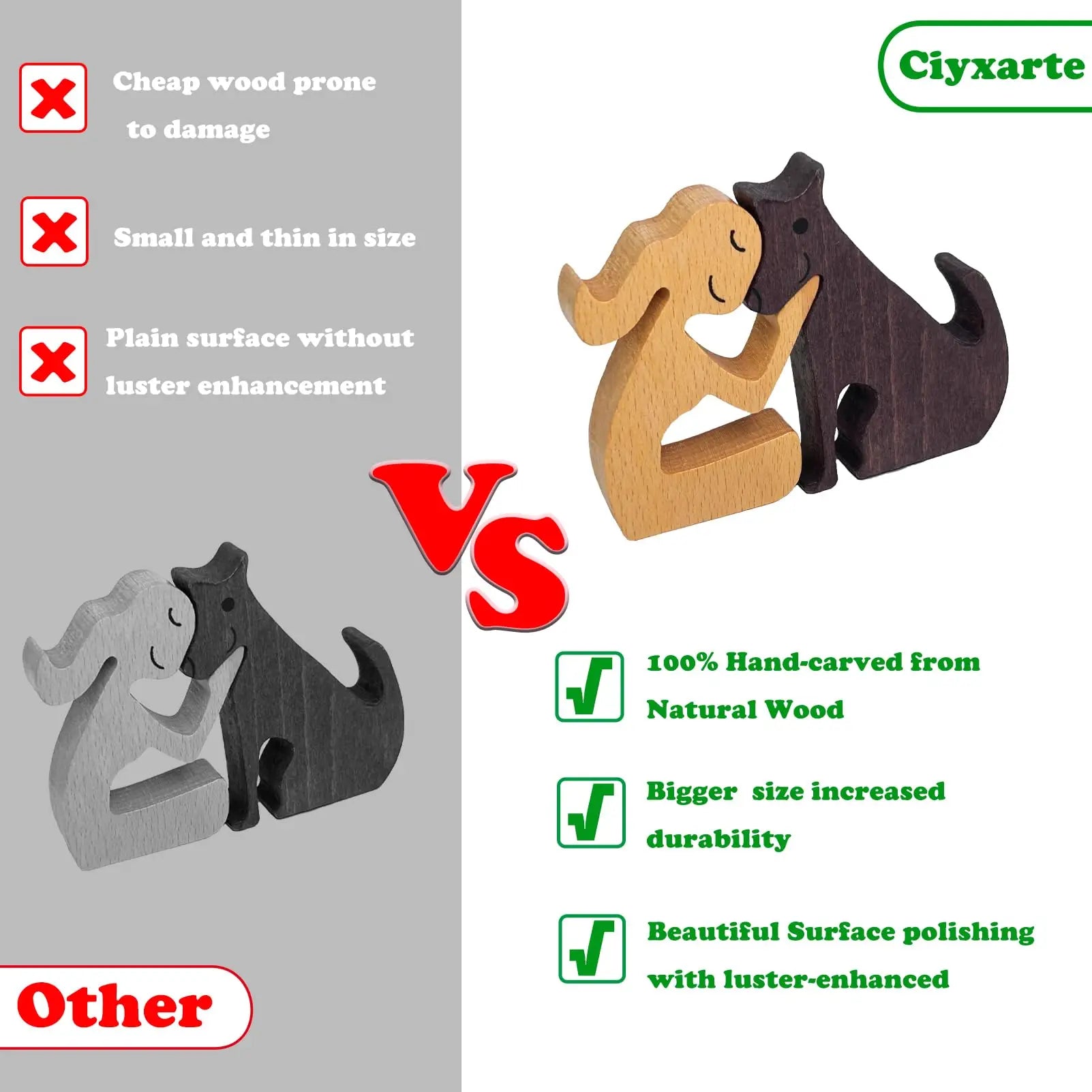 Wooden girl and dog statue hand carved wood figurines for pet lovers gift office desk decorations home accents shelf