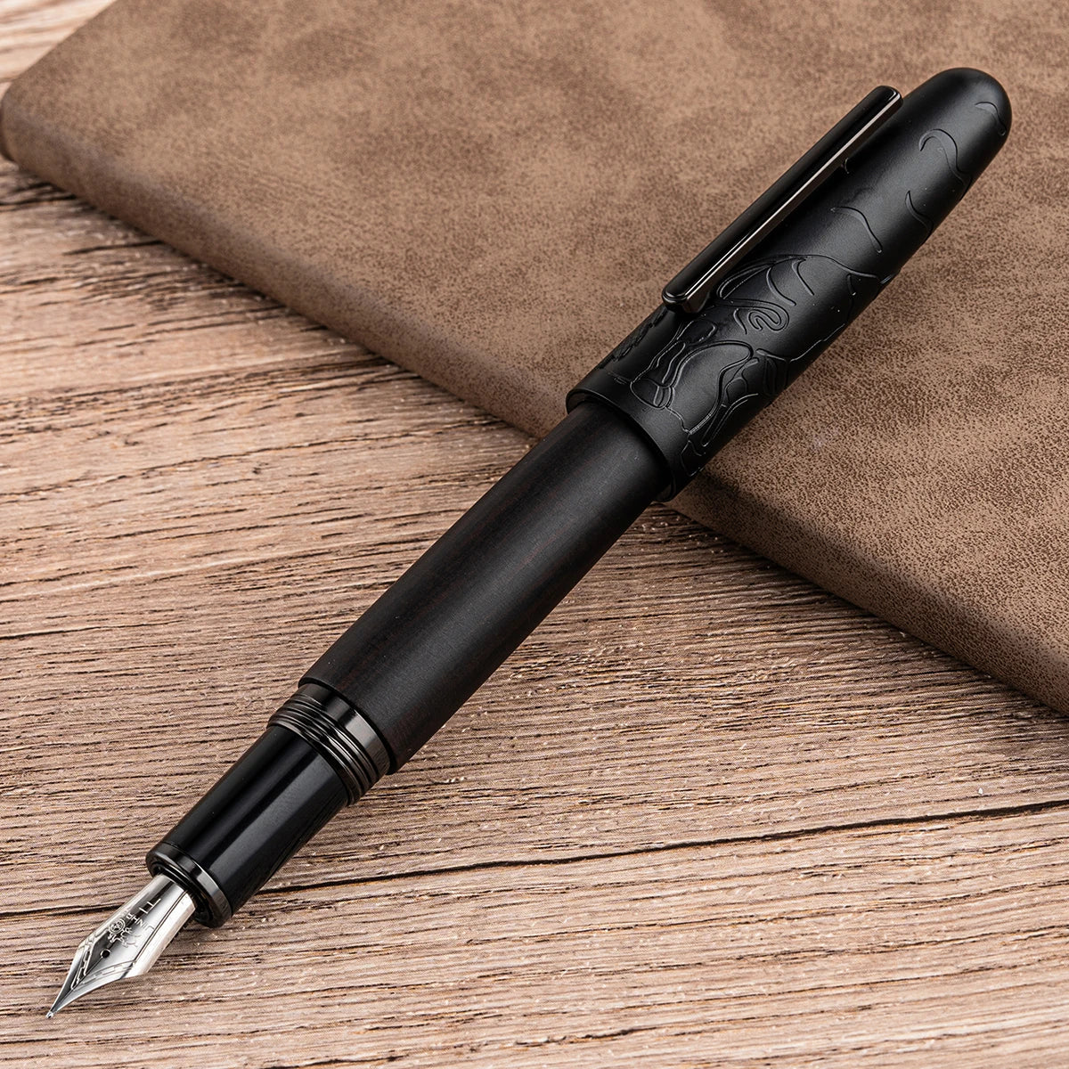Jinhao wooden fountain pen ef/f/m nib 9056a bull embossed handmade metal writing office gift