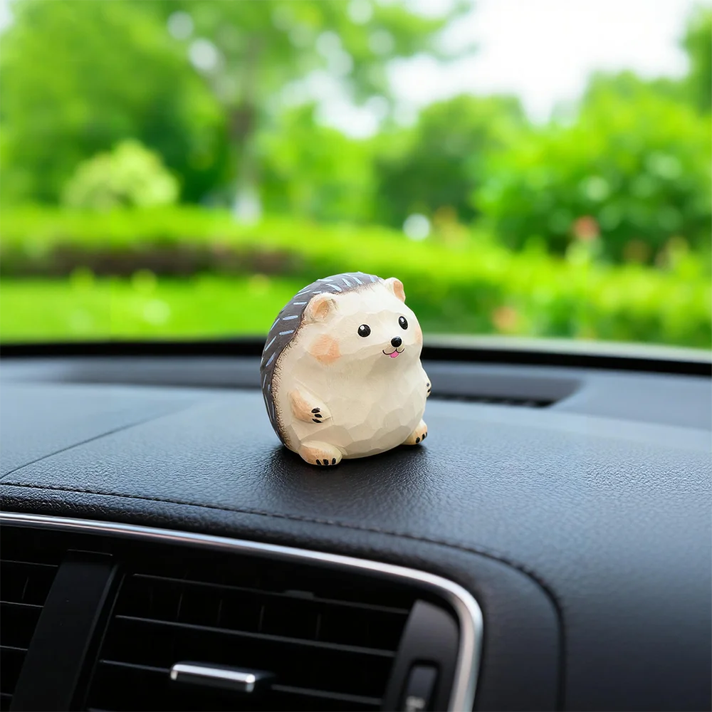 Christmas decoration hedgehogs figurines handmade wood carving ornaments small animal handcrafted wooden - light grey