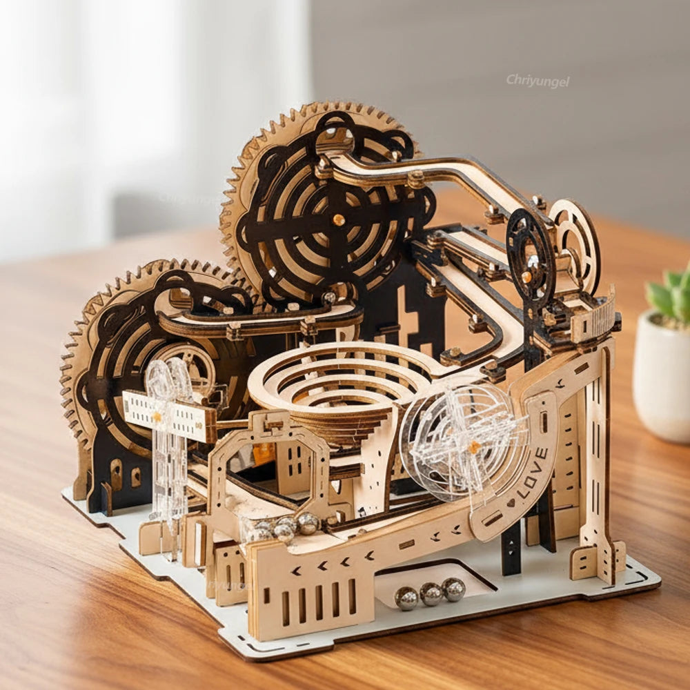 3d wooden puzzle building model kit electric motorized marble run stem educational construction toys for kids adults