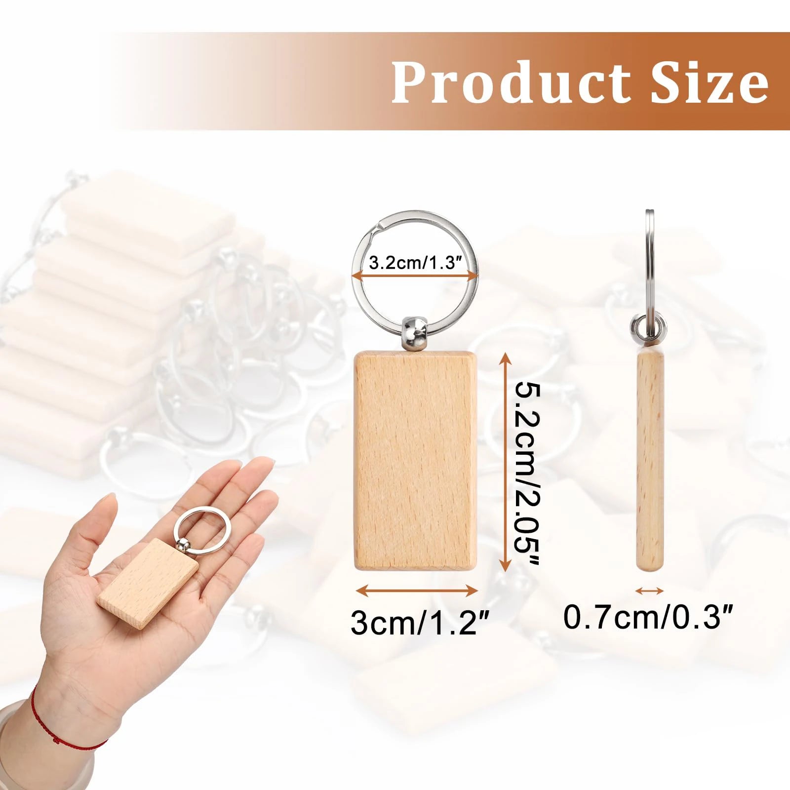 100pcs blank wooden keychain rectangular engraving key id can be engraved diy - x - chain
