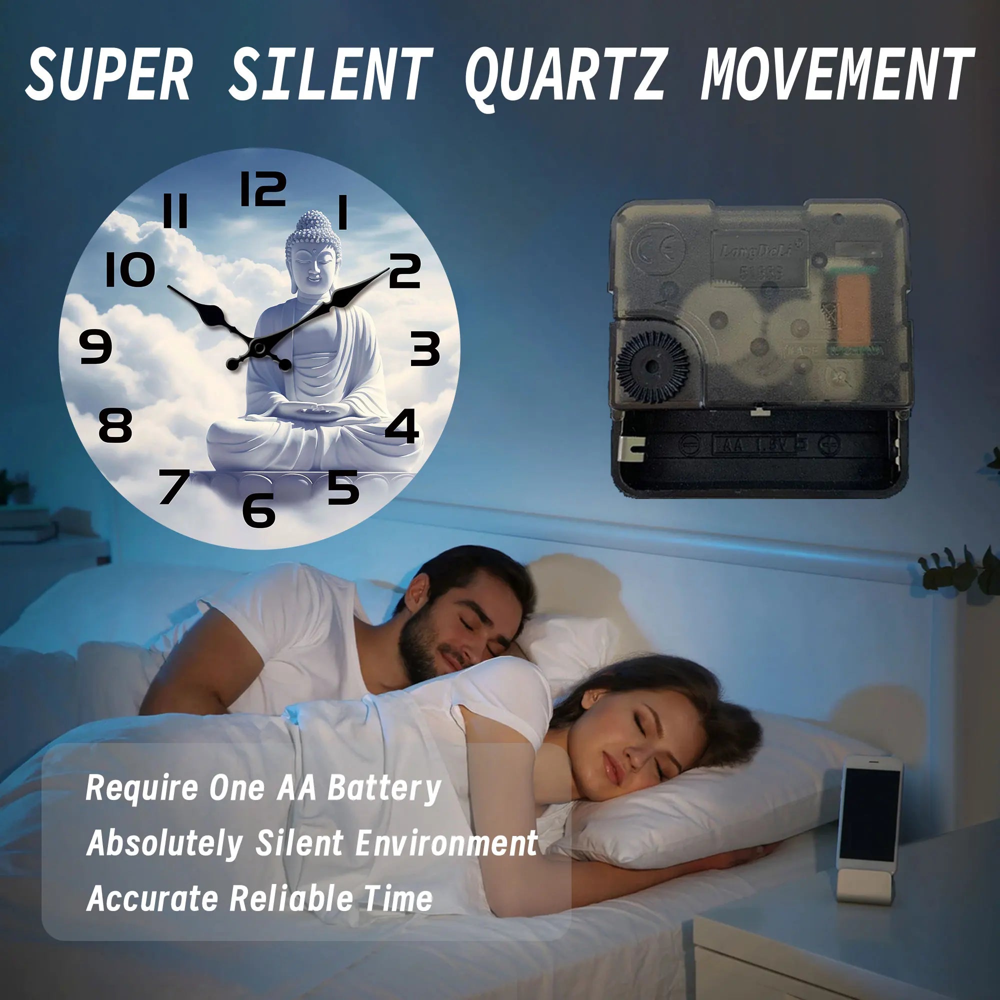 1pc white ’buddha’ wooden wall clock religious theme design buddha - silent non-ticking living room bedroom kitch