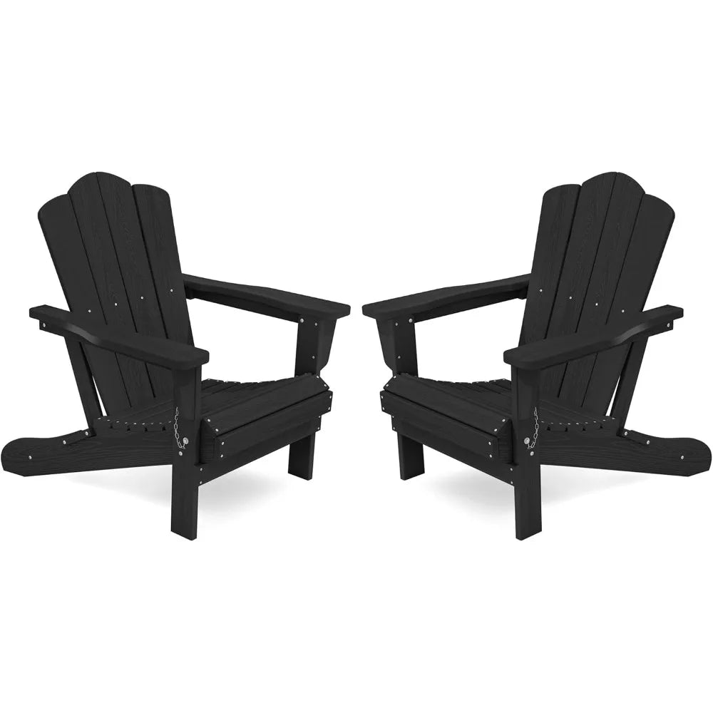 Kingyes 2-piece folding adirondack chair set - durable hdpe patio chairs with wooden texture for outdoor
