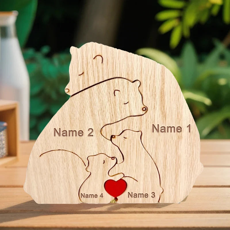 Name personalized custom mother’s birthday gift family names sculpture wood puzzle bear heart puzzles home decoration