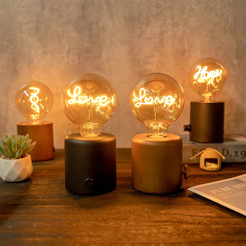 Vintage table lamp e27 retro amber wooden base desk lamps for bedroom living room home art display cafe bar studio