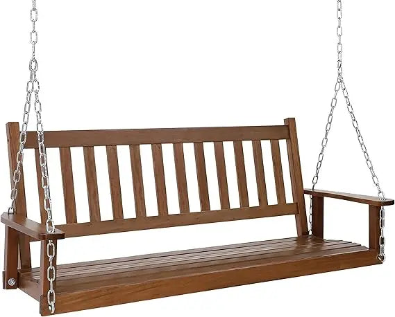 Outdoor patio hanging wooden porch swing 5ft with chains 3-person heavy duty bench for garden and backyard white