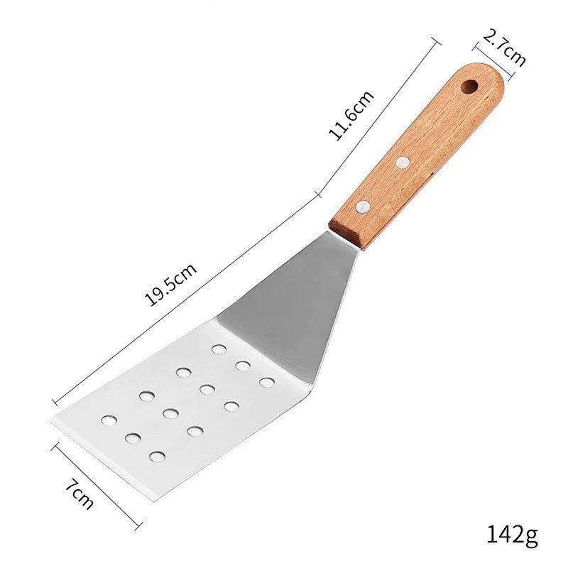 Stainless steel wooden handle cooking spatula steak pancake frying shovel teppanyaki scraper barbecue tool kitchen