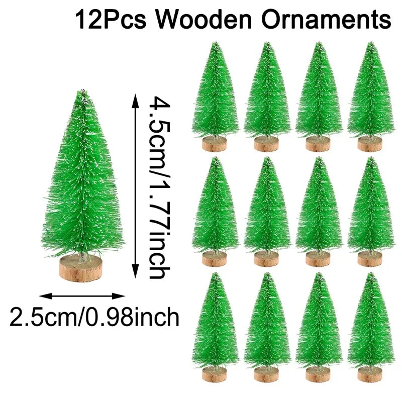 8/12pcs mini wooden christmas trees artificial tree for xmas tabletop ornaments decorations 2025 navidad - as shown