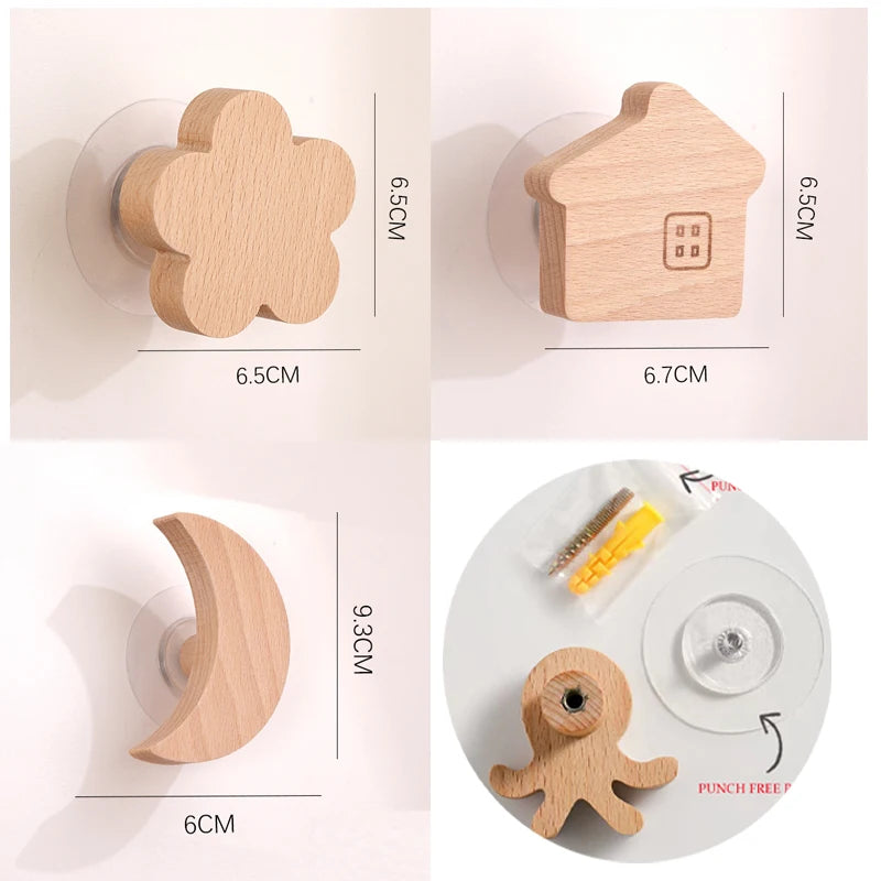 3pcs wood hooks organization wall holder clothes hanger keychain door hook bathroom kitchen accessories deco for home