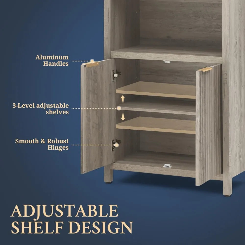 Bookcase tall bookshelf with doors cabinet 15.4in depth 5 tier book shelf wood oak 1.4’’ mdf bookcases storage floor