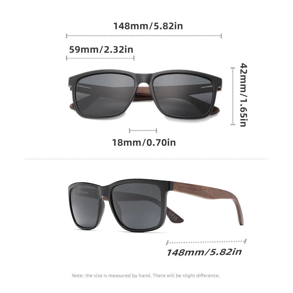 Kingseven black walnut wood sunglasses man polarized high quality rectangle glasses woman uv400 eyewear accessory