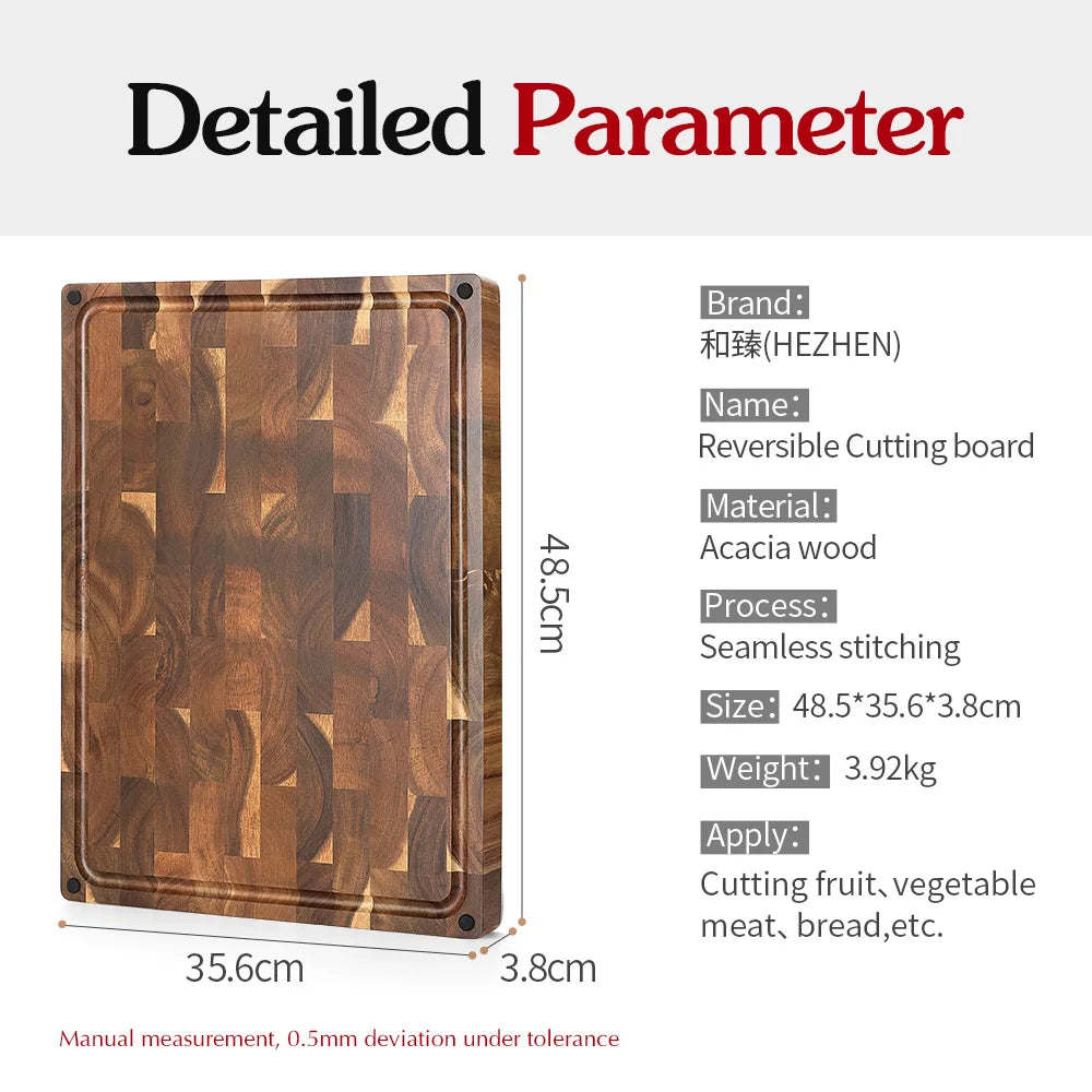 Hezhen high quality acacia wood splicing cutting board double-sided use thickened chopping kitchen tools - 485x356x38mm