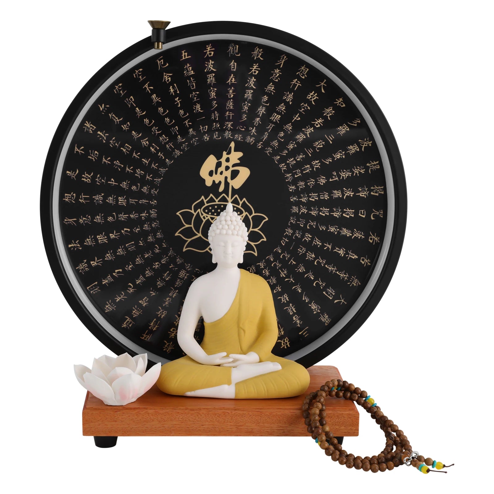 Buddha statue decoration ceramic with circle led lamp for decor white/red/yellow/blue 11.8*4.7*13in - yellow / united