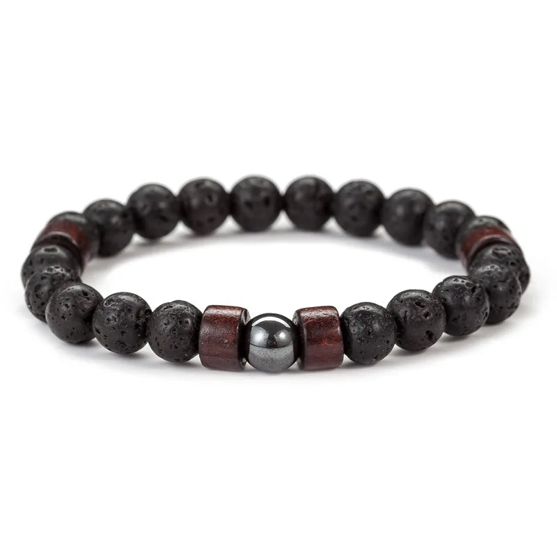 8mm volcanic stone bracelet for men lava wooden beads tibetan buddha male wrist chain jewelry handmade elastic