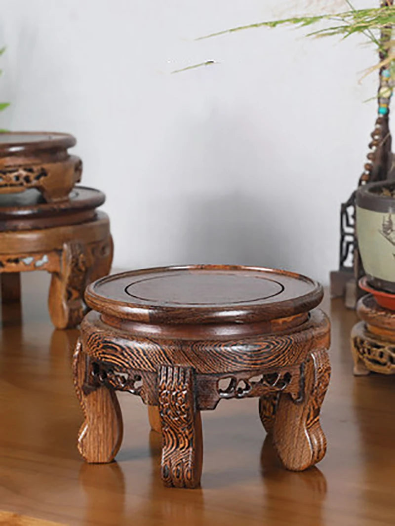 Wenge solid wooden pedestal display stand carving crafts vase ornaments circular bonsai buddha aquarium teapot base