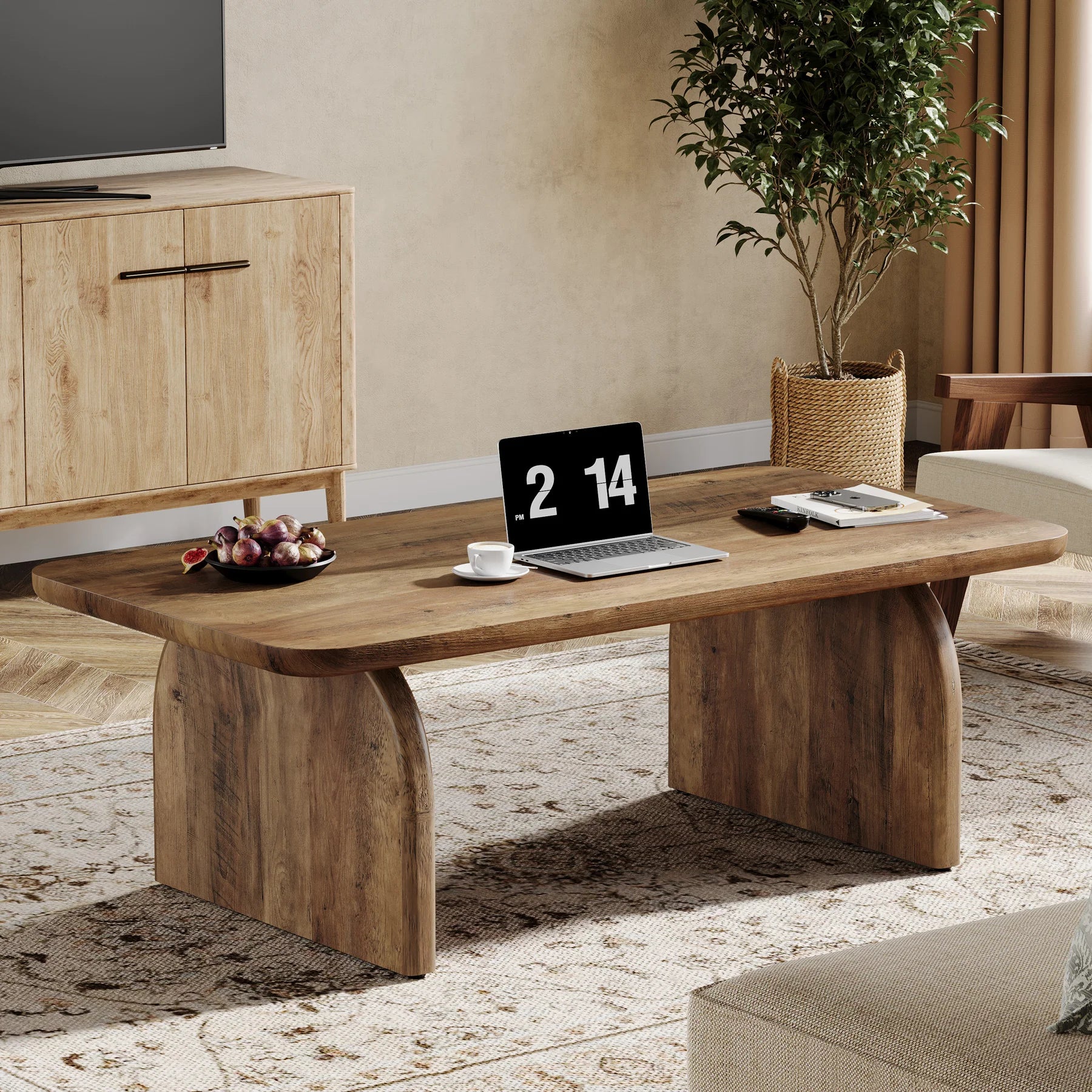 Tribesigns farmhouse rectangular coffee table 47.24-inch engineered wood center cocktail tea with sturdy base - rustic