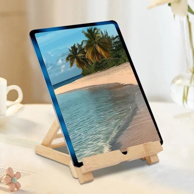 Adjustable tablet stand wooden desk desktop cell phone kitchen cookbook with charging hole