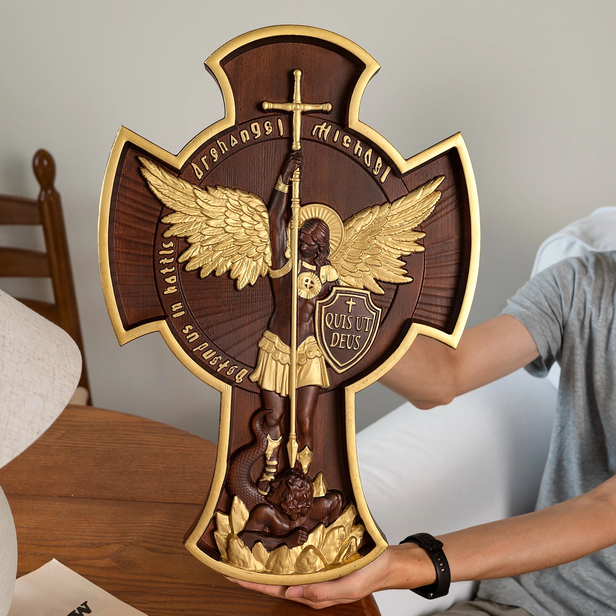 saint-michael-archangel-cross-statue-patron-saint-religious-figure-home-wall-decor-wooden-christian-gift