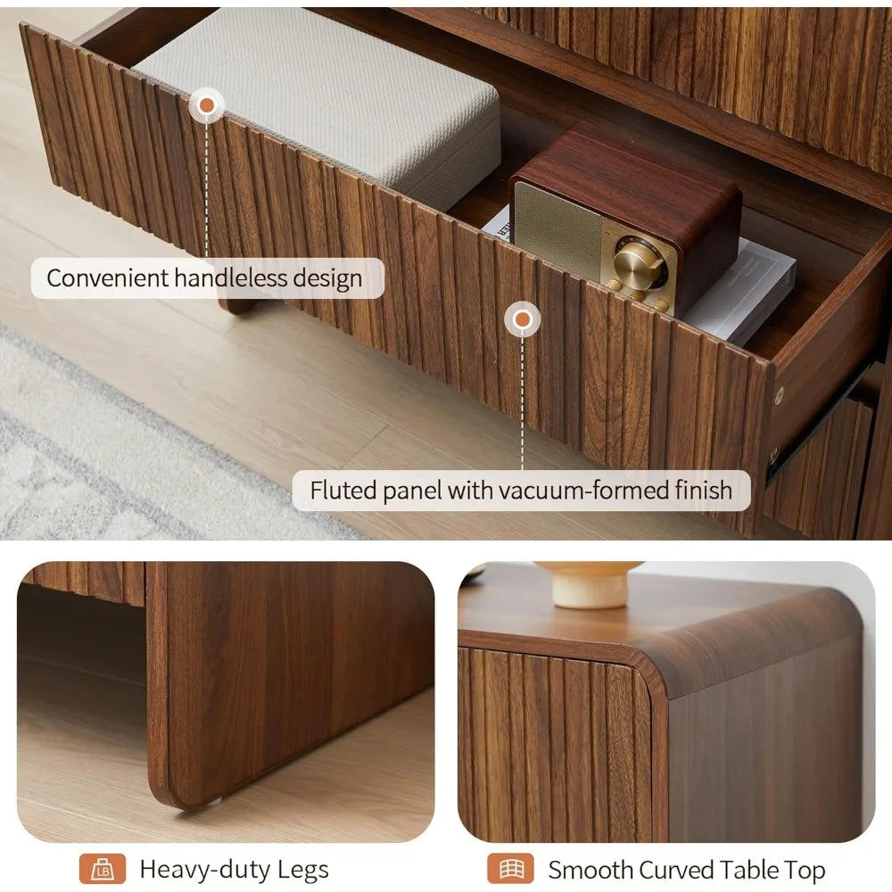 Flute 3 drawer dresser,31.5’’ wide dresser nightstand for bedroom,mid century modern wood chest of with curved