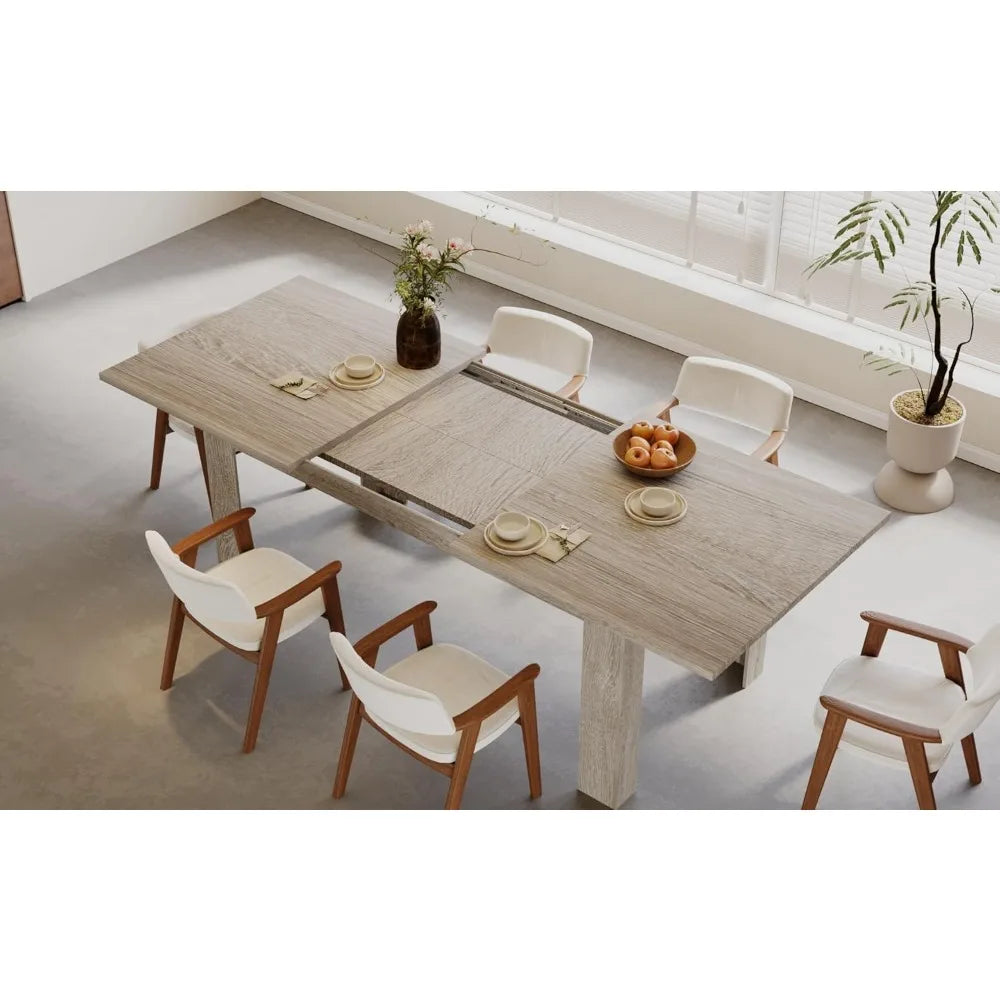 Rectangular oak wood dining table for 6-8 large home kitchen - united states / oak