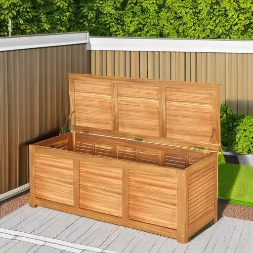 46 gallon acacia wood deck box garden backyard storage bench outdoor container for patio furniture cushions - united