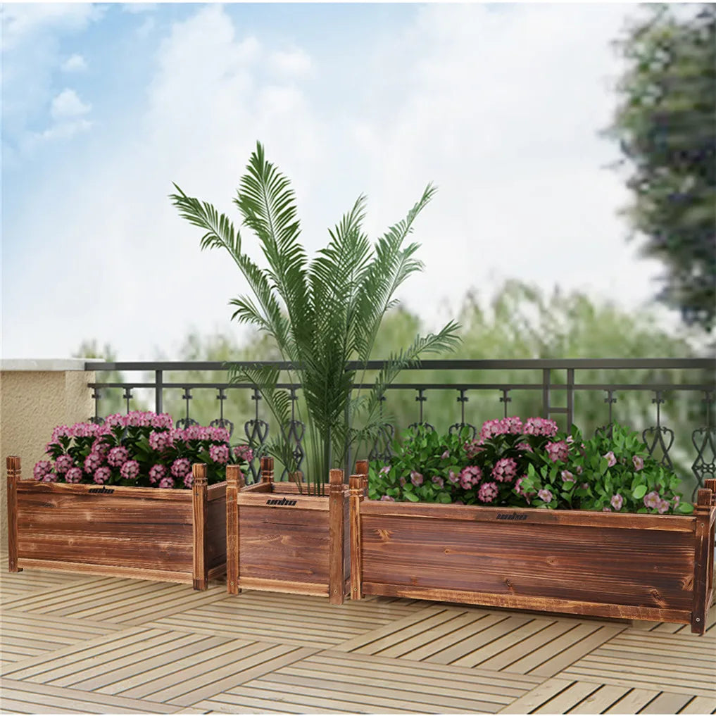 Wooden raised flower bed indoor outdoor vegetable herb planter pot garden display