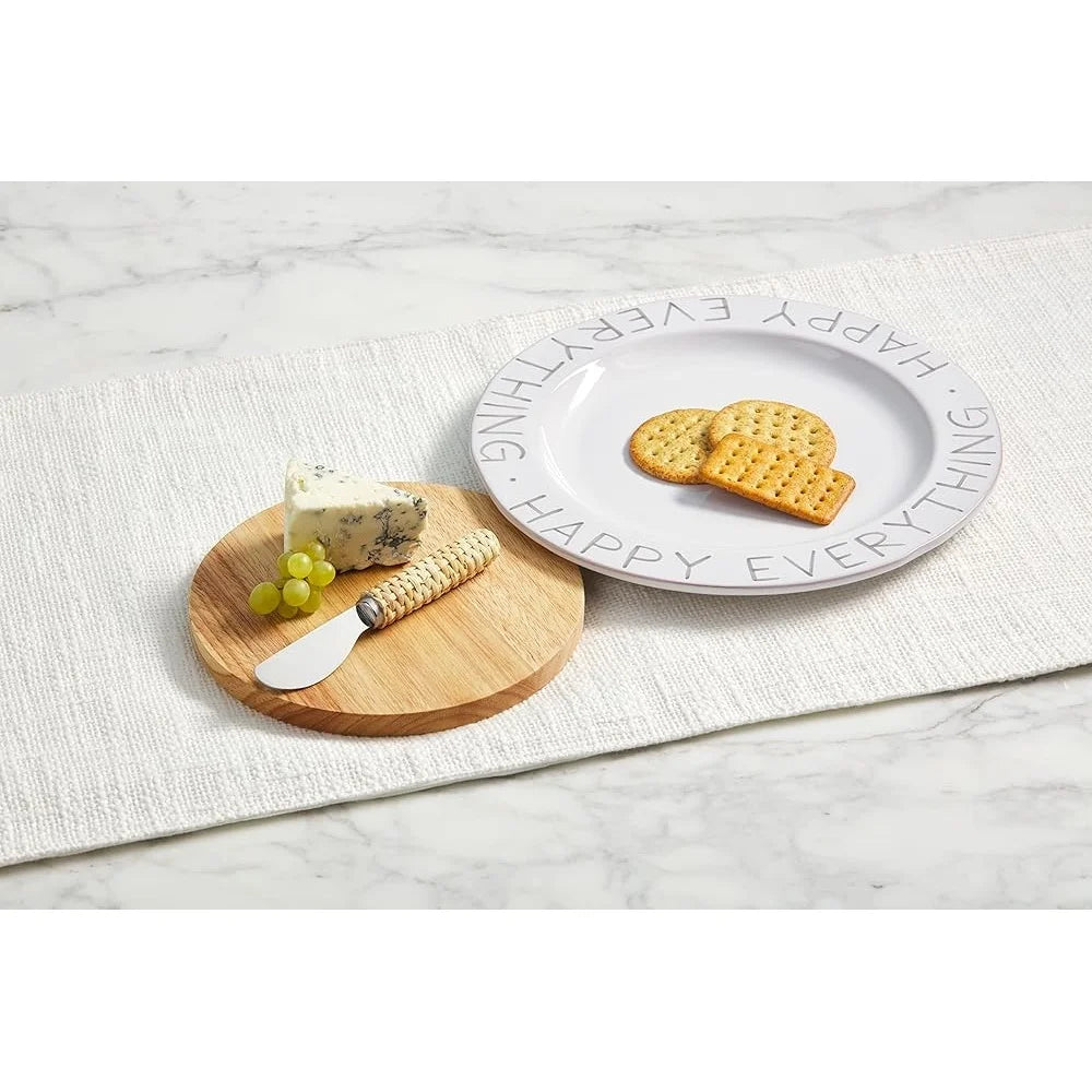 Happy cheese plate board set 10.5 inch glazed terracotta cutting stainless steel rattan spreader entertaining home