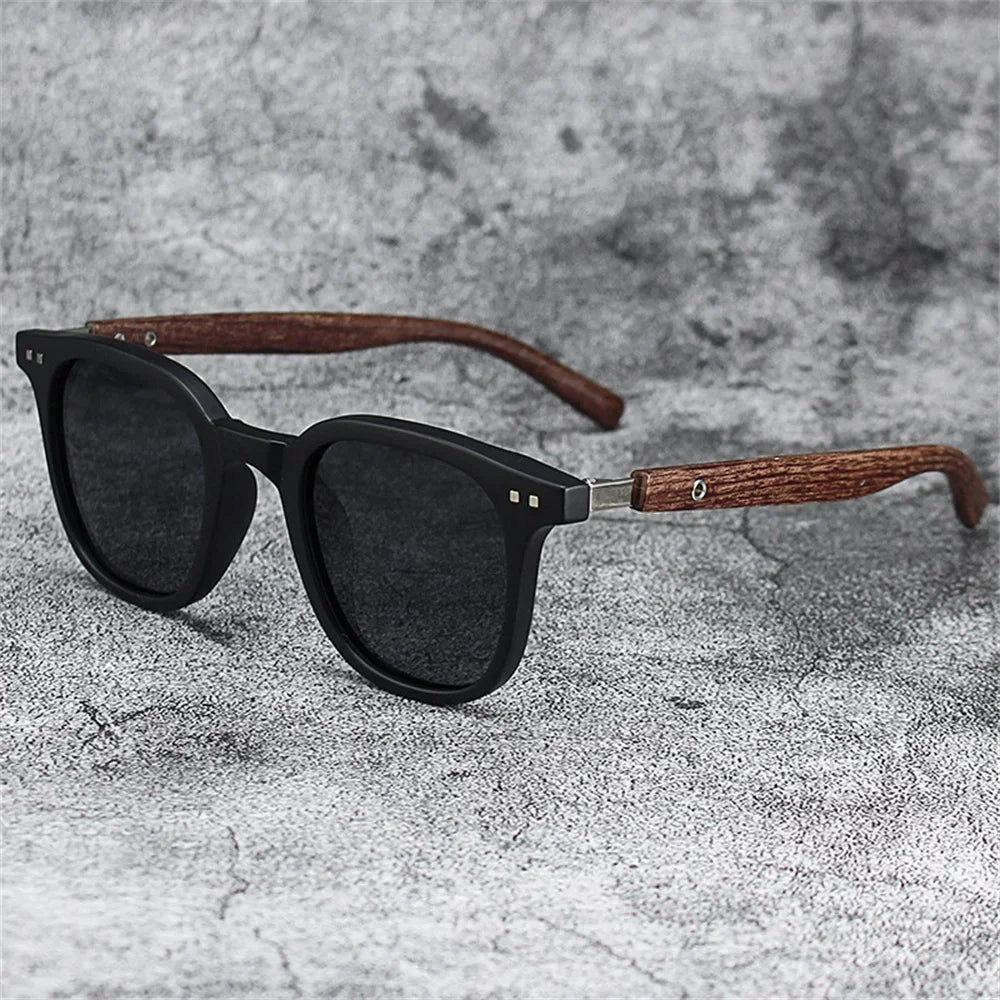 New men vintage wooden frame sunglasses classic men’s polarized uv protection driving eyewear outdoor shades goggles