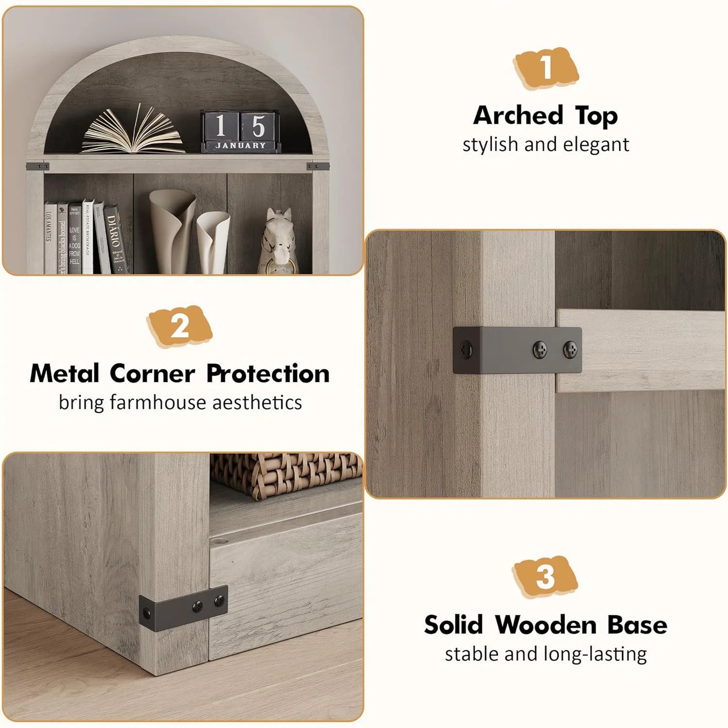 5 shelf arched bookshelf 71.65in tall bookcase farmhouse display storage rack wooden bookshelves for home office living