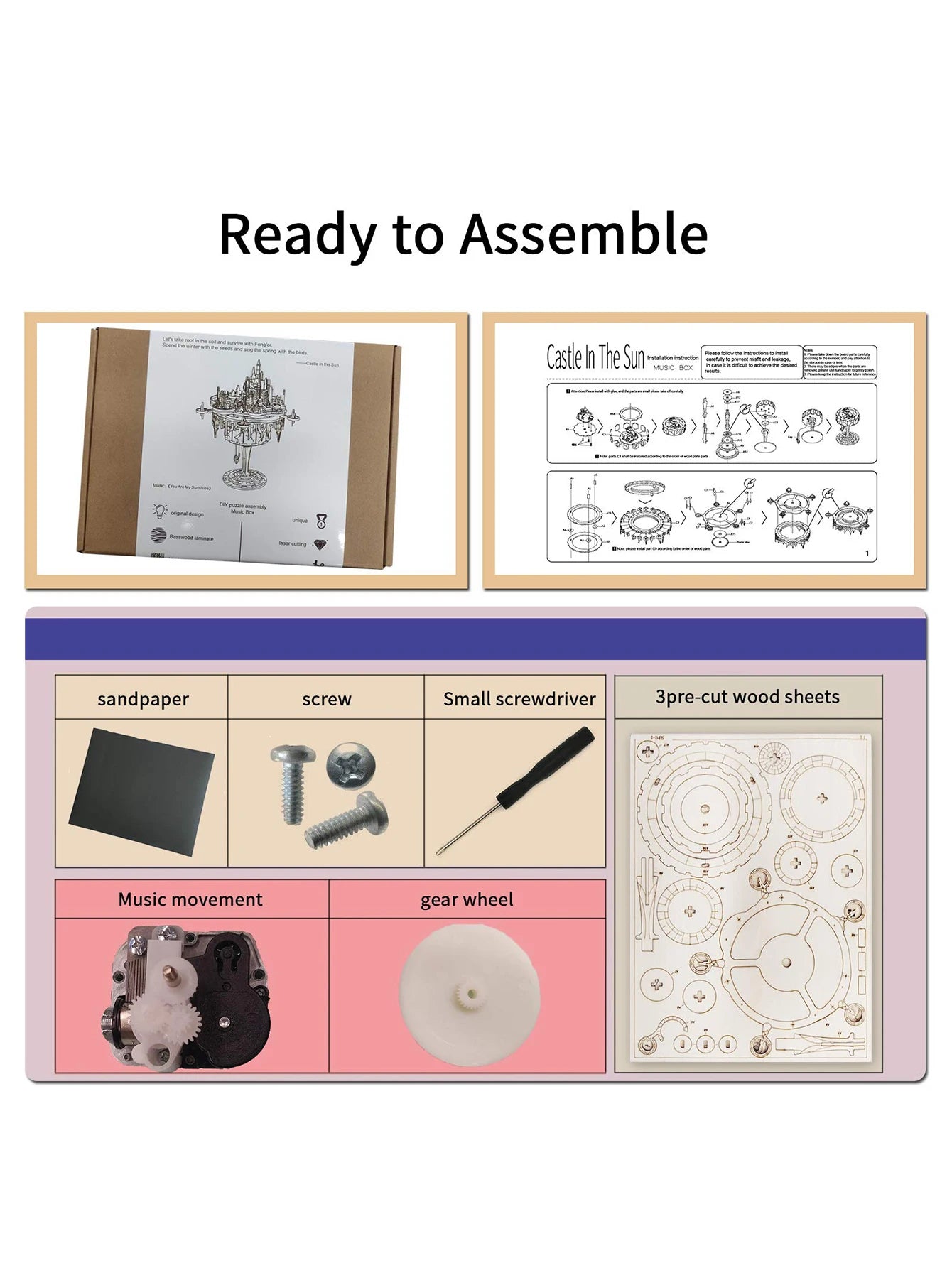 3d wooden puzzles music box kits you are my sunshine castle building model diy crafts birthday gift for girls or women