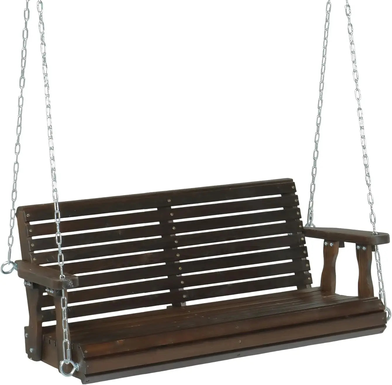 Upgraded patio wooden porch swing for courtyard & garden heavy duty 880 lbs chair bench with hanging chains - rustic